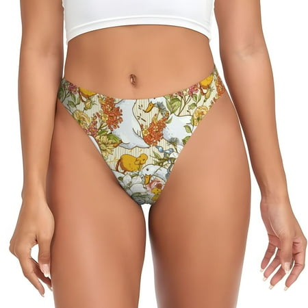 Sigee Ducks and Flowers for Women s G-String Panty  Low Rise  Soft Lace Perfect for Everyday Wear or Special Occasions-Medium