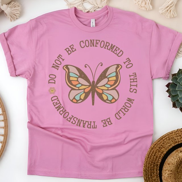 Do Not Be Conformed Bible Verse Butterfly T-Shirt, Azalea, Size 3XL