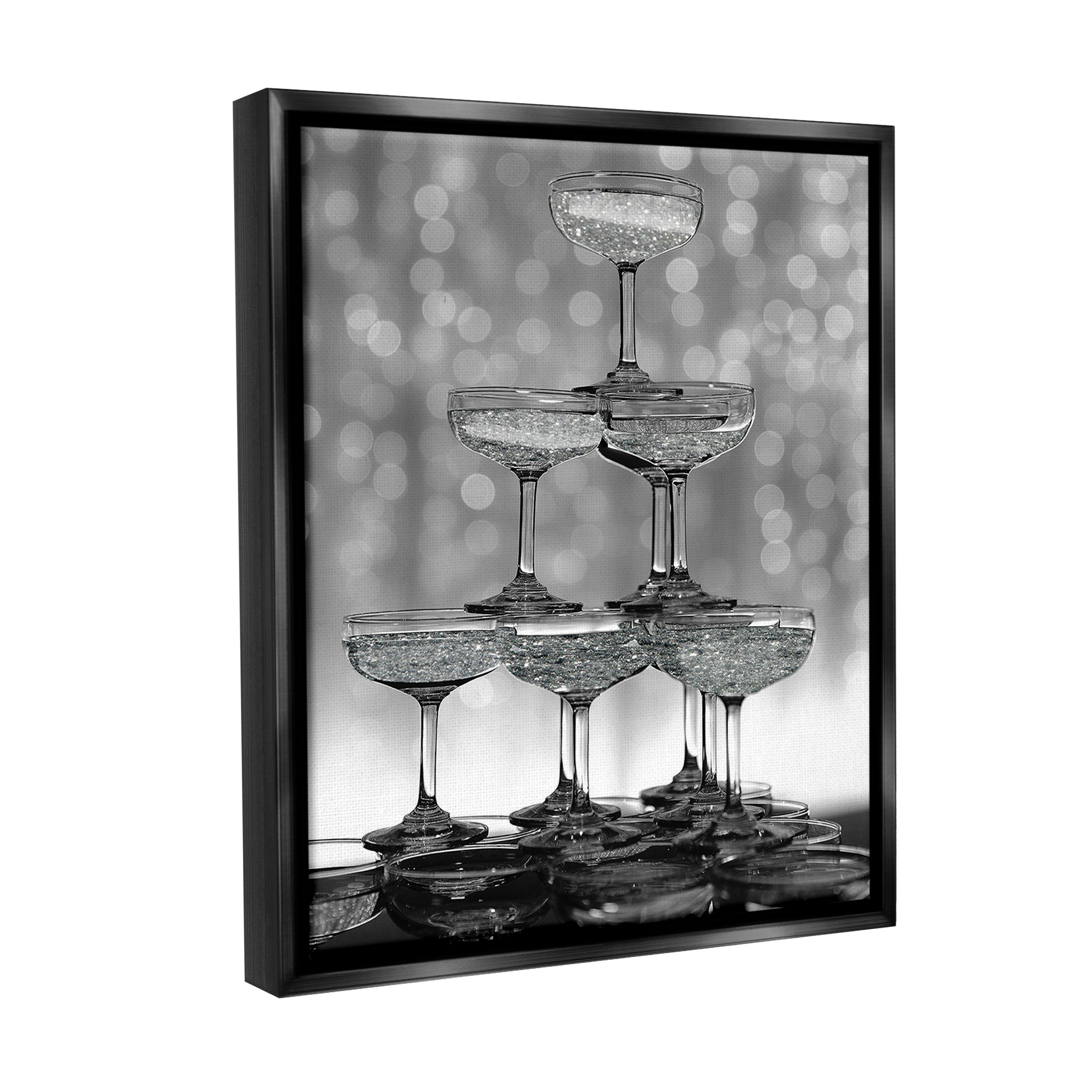 Stupell Industries Stacked Champagne Glasses Food & Beverage Photography Black Floater Framed Canvas Art Print Wall Art, 17 x 21