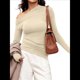 thumbnail image 2 of Blusas de Mujer con Hombros Descubiertos, Elegantes, de Larga, Asimétricas, Ajustadas, para Salir, de Otoño, con Frunces. Albaricoque M, 2 of 8