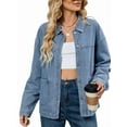 thumbnail image 3 of Womens Fall Winter Jean Denim Jacket Long Sleeve Button Down Shirts Oversized Trendy Coat with Pockets Blue S, 3 of 9