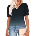 thumbnail image 4 of Womens Tops Short Sleeve Buttons Shirts V Neck Spring Fashion Summer Outfits Plus Size Blouses Dressy Casual Tees Navy XXL, 4 of 5