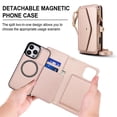 thumbnail image 2 of For iPhone 12【RFID Blocking】Multi functional 2-in-1 Soft PU Leather Wallet Case Magnetic Flip Cover Multi-Card Slots Zipper Pocket With Detachable Shoulder Strap And Wrist Strap,Rose gold, 2 of 8