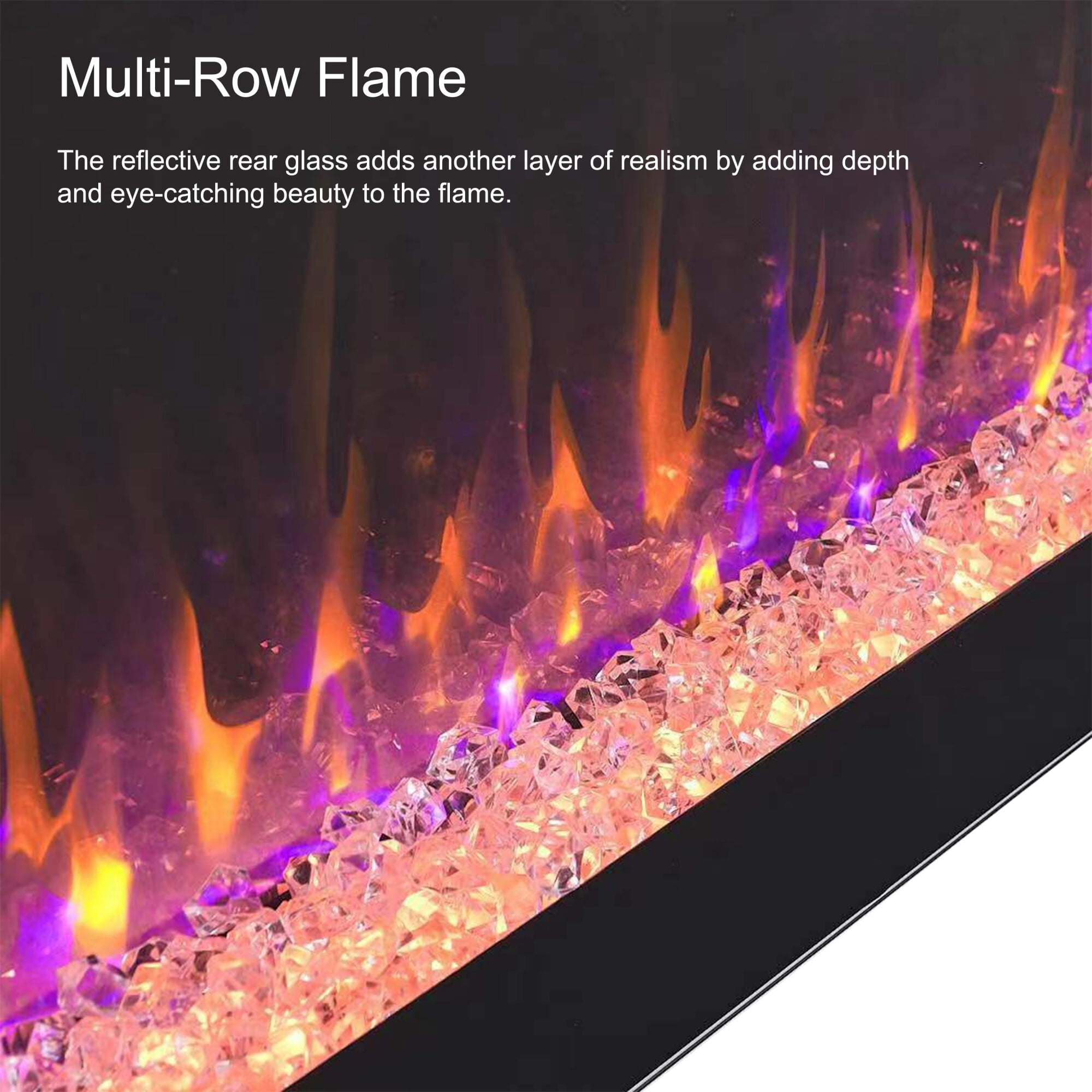 AENKYO 60'' Electric Fireplace with 3D Flame, 16 Color Options, Touch & Remote Control, Wall Mount or Recessed, Black
