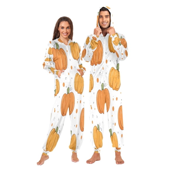 1-Pack Onesie Jumpsuits For Men&Women Winter One Piece Zipper Pajamas Playsuit Pumpkin Texture Pattern