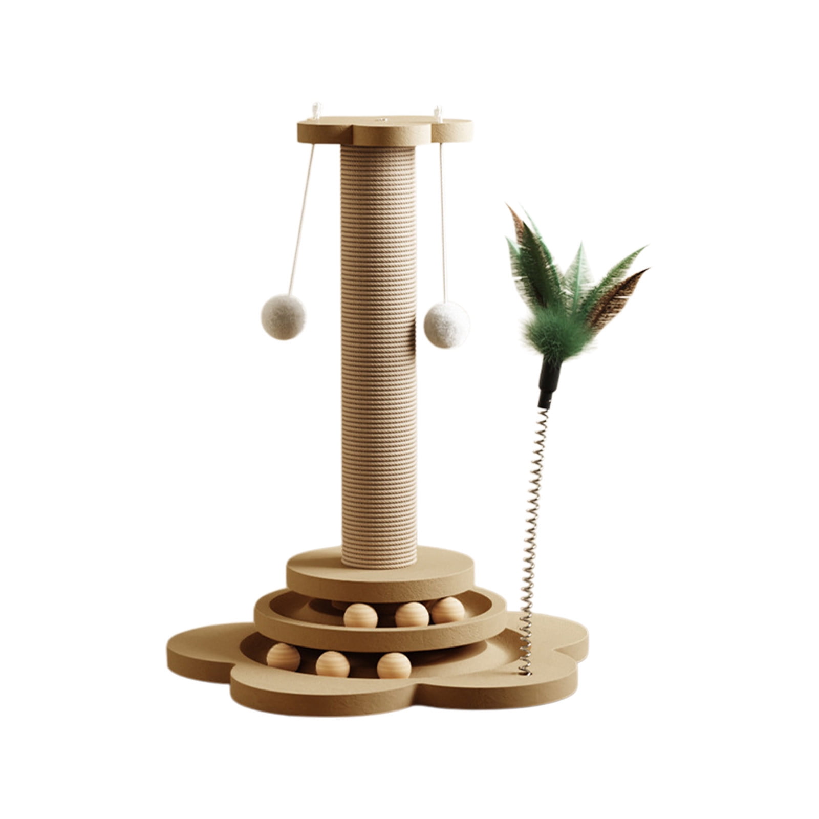 HongHeng Cat Scratching Post Large Sisal Scratch Posts with Track Ball Toys for Indoors and Kittens,Vertical Scratcher Toy Beige