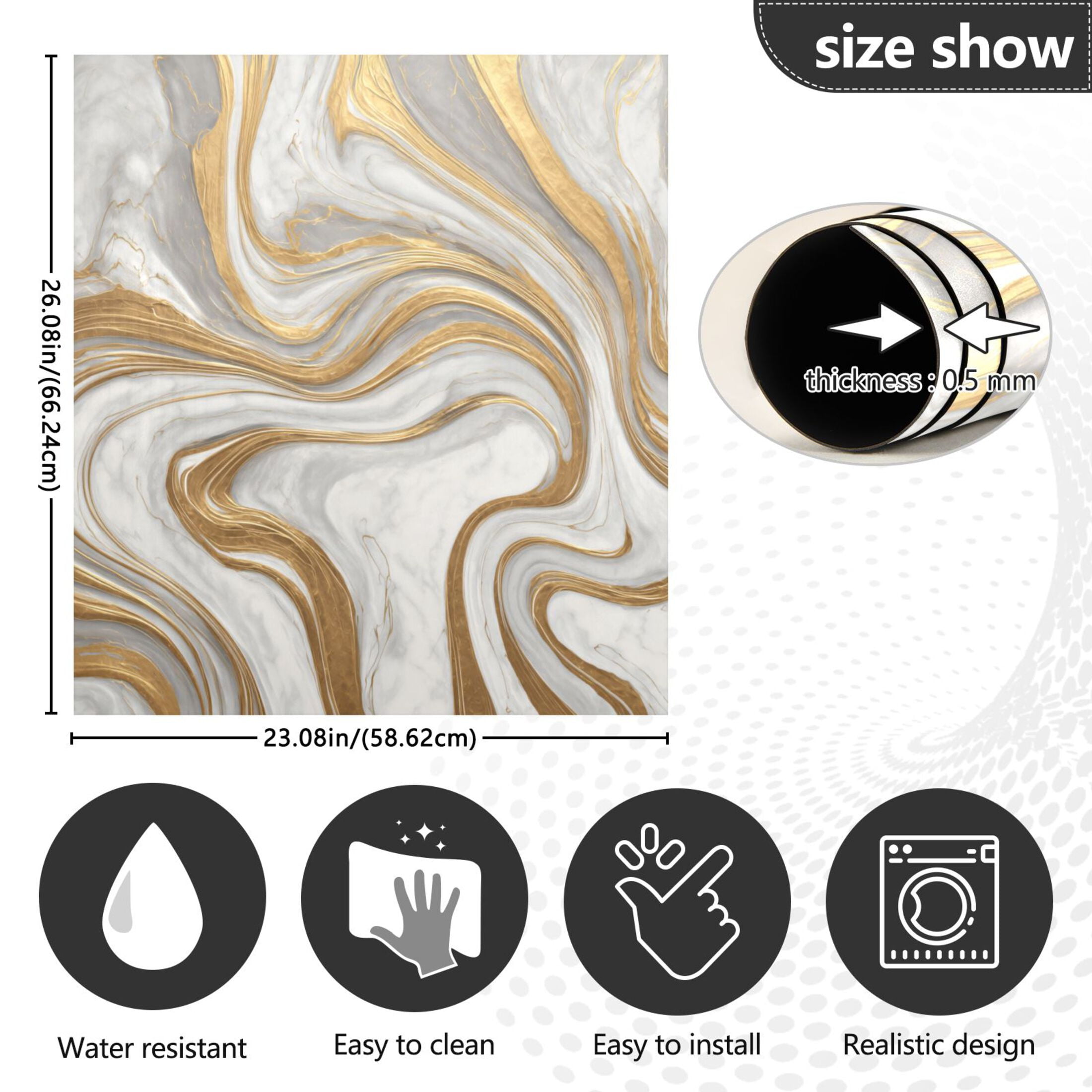 Dishwasher Magnetic Refrigerator Magnet Cover Sticker Home Decorative 23"x26" Gold and White Marble