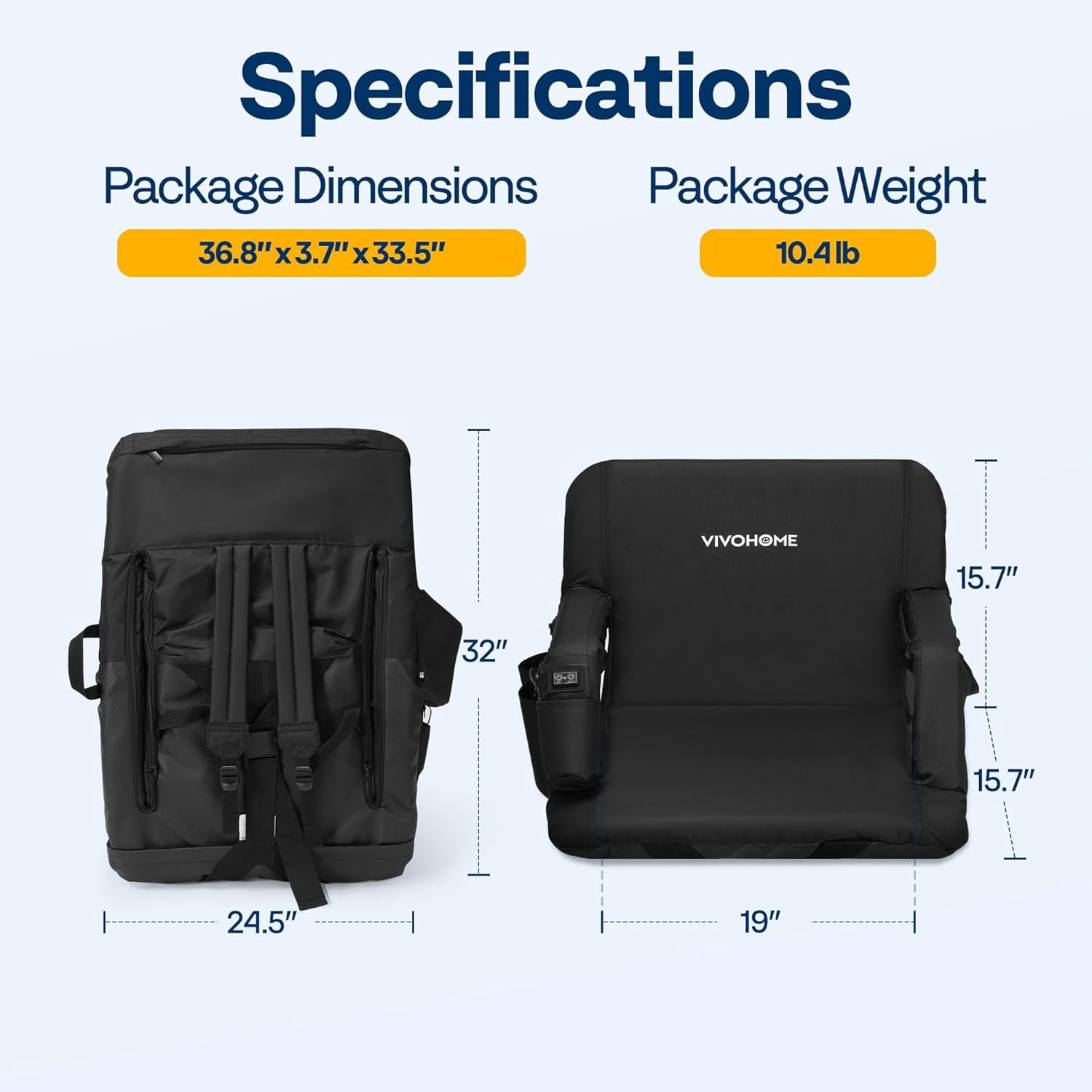SPECSTAR Heated Stadium Seats with Back Support and Cushion, 2 Pack Bleacher Chairs with 12V 20W PD Fast Charging Type C Port, 3 Levels of Heat, NTC Overheat Protection System(Power Bank not Include