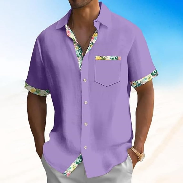Short Sleeve Shirts For Men Button Down Casual Summer Western Shirts Beach Solid Tshirts Collared Neck Tops Mens Zip Shirt Short Sleeve T Shirts with Pockets for Men Designer Shirts Men Metallic