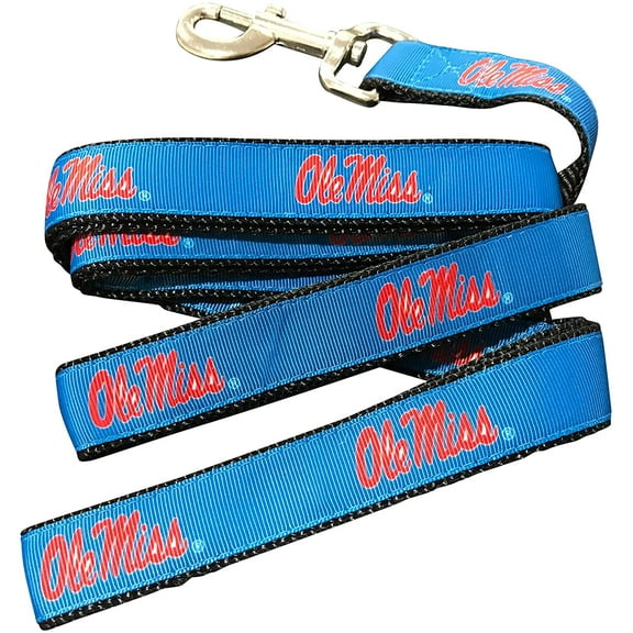 Brand New Ole/Miss Pet Dog Leash(Small), 5/8 inch Wide, 6 Feet Long, Officially Licensed, Official Rebels Logo/Red/Blue Color