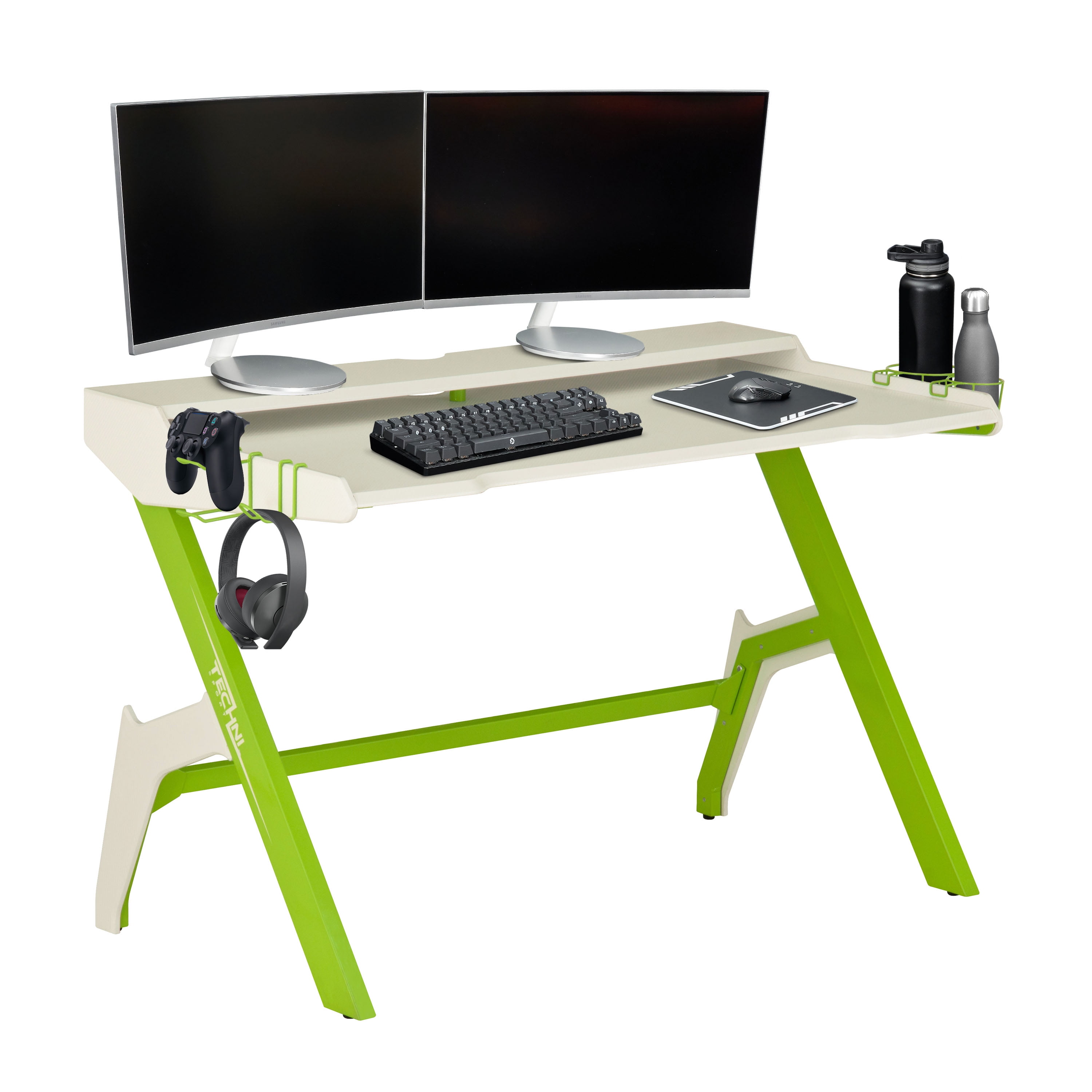 48.25" White and Green Durable Gaming Computer Desk