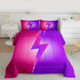 thumbnail image 2 of Homewish 3D Lightning Print Queen Comforter Set,Cute Cartoon Pattern Bedding Sets,Pink Purple Bedding Comforter Set For Kids,Breathable Home Decor Reversible,3pcs, 2 of 8