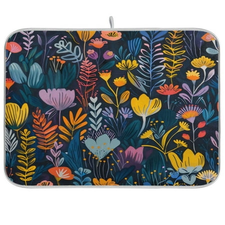 

Kitchen Drying Mat 16x18In Drying Dish Mat Dish Drying Mats Kitchen Countertop Multi-Function Drain Drying Mat Kitchen Table Colorful Flowers Seamless
