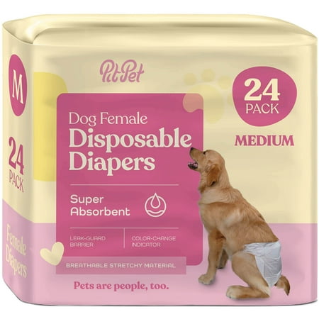 Comfortable Female Dog Diapers - 24-Pack Small White Disposable - Super Absorbent with FlashDry Gel Technology & Wetness Indicator - Leakproof for Dogs in Heat Incontinence