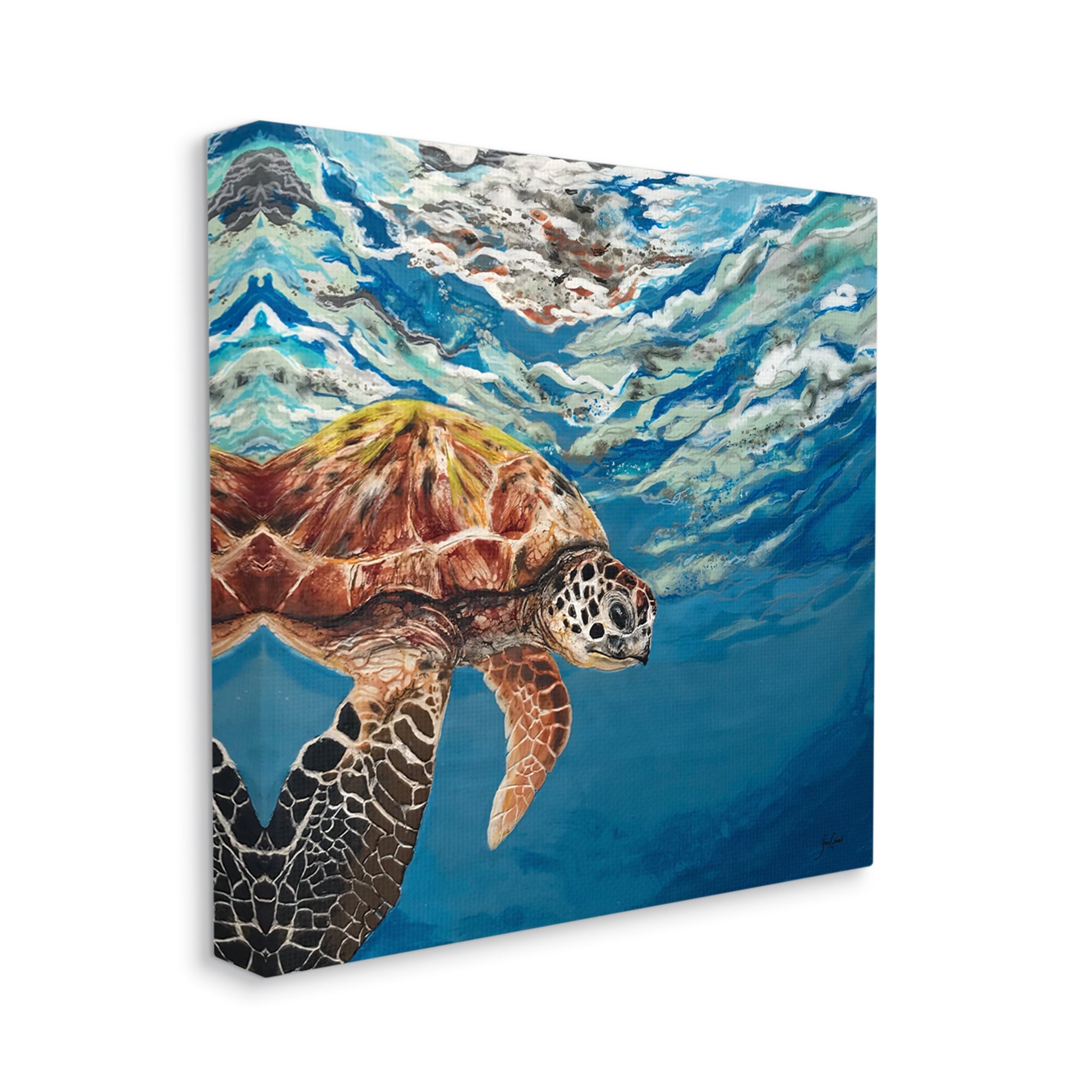 Stupell Industries Sea Turtle Swimming Distant Surface Ocean Water Waves Painting Gallery Wrapped Canvas Print Wall Art, Design by Stacy Gresell