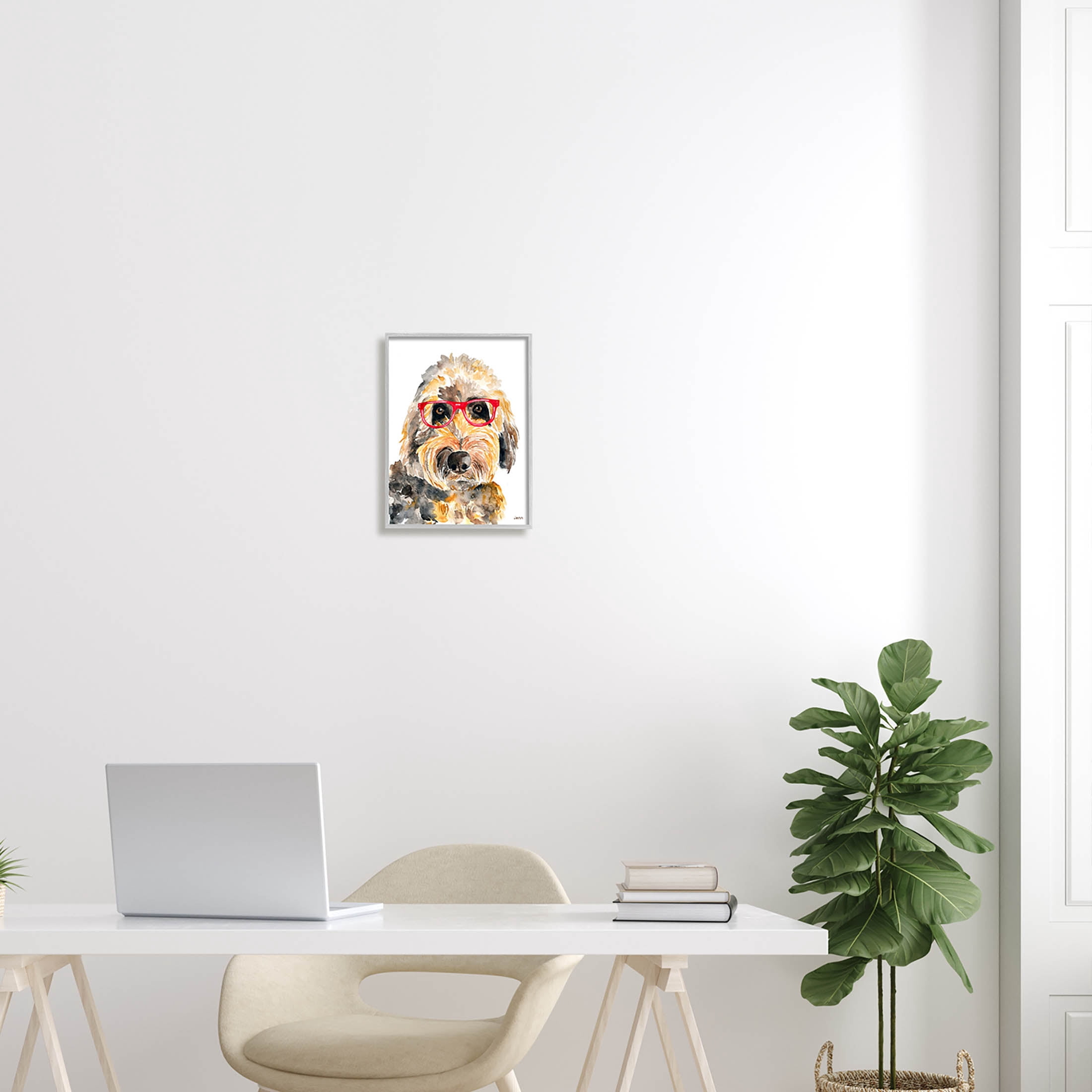 Fun Terrier Dog Red Glasses Animals & Insects Graphic Art Gray Framed Art Print Wall Art