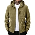 thumbnail image 3 of Men's Solid Color Elastic Cotton Hooded Zipper Jacket, Casual Waterproof Windproof Top Coat, Full-Zip Breathable Polyester Spring Outdoor Travel Work Hiking Golf Fashion | JASKFLY,Khaki XS, 3 of 9