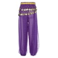 thumbnail image 2 of Lejafay Girls Sequins Belly Dance Harem Pants Tribal Arabic Halloween Party Trousers Performance Purple XXL, 2 of 7