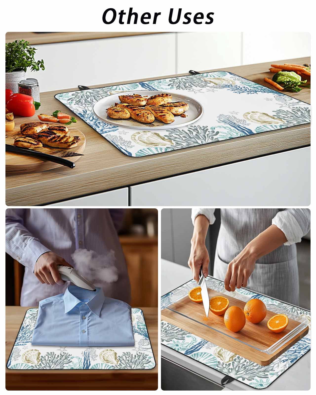 Stove Top Covers for Electric Stove, Coastal Glass Stovetop Cover Protector, Ocean Coral Shell Turquoise Blue Conch Induction Cooktop Protector Oven Mat for Kitchen Countertop 24"x21"
