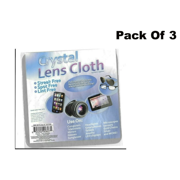 Crystal Lens Cloth 147 mm x 150 mm Gray - STREAK, SPOT & LINT FREE (Pack Of 3)