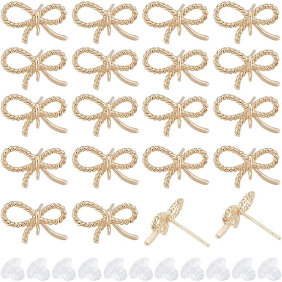 1 Box 50Pcs Real 18K Gold Plated Post Earring Findings Bowknot Earrings Findings Earring Stud with Hole Stud Earrings for Jewelry Making Accessories DIY Dangle Earrings Supplies Women