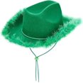 thumbnail image 4 of Sombrero de vaquero verde para hombre y mujer, sombrero de vaquera de fieltro con adorno de piel esponjosa, sombrero de plumas Extra grande para adultos, accesorios para fiesta occidental, 4 of 5