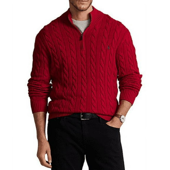 Polo Ralph Lauren Men's Red Big & Tall Cable Knit Cotton Sweater, 2LT