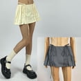 thumbnail image 2 of Jupe Trapèze Mini d'Été pour Femmes Couleur Unie Rétro Taille Basse Plissée à Nouer Fermeture Éclair 00s Mode Urbaine, 2 of 6