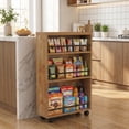 thumbnail image 3 of Fnova Slim Storage Cart, 4-Tier Rolling Kitchen Cart, Slide Out Narrow Utility Side Table for Bedroom, Bathroom, Laundry, Brown, 3 of 12