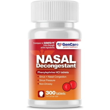 GenCare Nasal Decongestant Tablets Phenylephrine HCl 10 mg Non-Drowsy Pills, 300 Count
