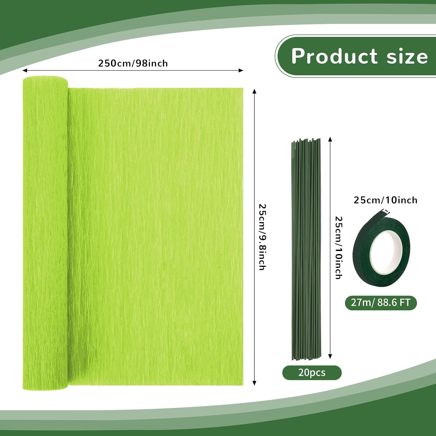Crepe Paper Streamers 8 Rolls, 10 x 98Inch 8 Green Colors Crepe Paper Sheets for DIY Gift Colourful Paper Flower Wrapping Paper Crafts Birthday Wedding Holiday Party Decorations
