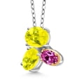 thumbnail image 2 of Gem Stone King 925 Silver and 10K Yellow Gold Canary Mystic Topaz and Pink Created Sapphire Pendant Necklace for Women (2.86 Cttw, Oval 8X6MM, 7X5MM and 6X4MM, Gemstone, with 18 inch Chain), 2 of 4