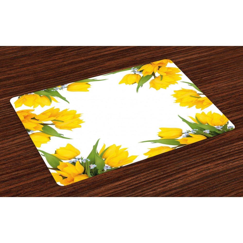 Yellow Flower Placemats Set of 4 Abstract Frame Yellow Tulip and Blue