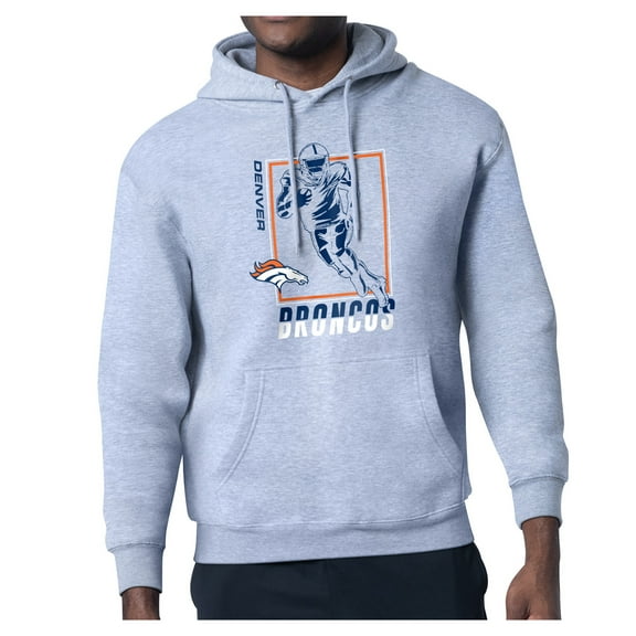 Men's Starter Heather Gray Denver Broncos Player Grid Pullover Hoodie