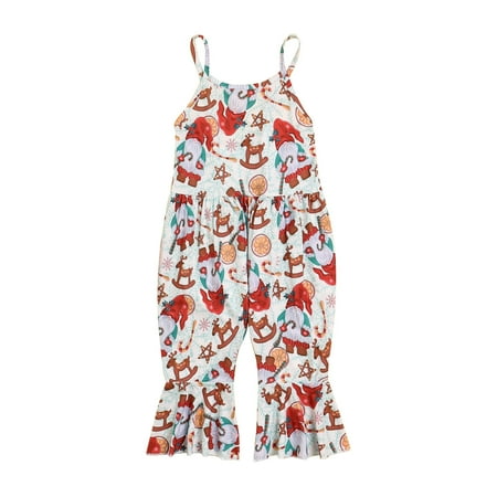 

Wiueurtly Toddler Girls Christmas Sleeveless Cartoon Prints Romper Bell Bottoms Flare Jumpsuit Clothes Boy Size 4 Dress Clothes