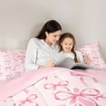 thumbnail image 4 of Manfei Girls Pink Letter Monogrammed A Queen Comforter Set 3pcs,Kids Teens Polka Dots Ribbon Bow Knot Bedding Comforter Set,Pink Reversible,Breathable Home Decor, 4 of 6