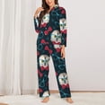 thumbnail image 2 of Pajama Sets for Women 2 Pcs, Red Bow Blue Glasses Owl Button Down Long Sleeve Sleepwear Lounge PJ Sets, 2 of 6