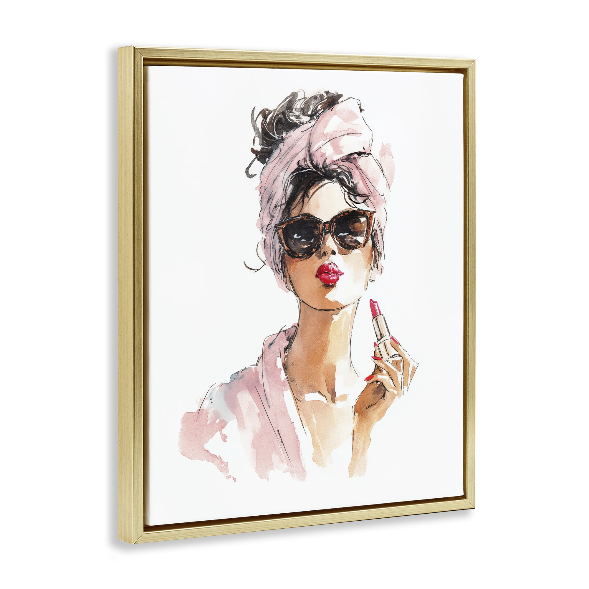 Stupell Industries Velour Secrets Lipstick Gold Framed Floater Canvas Wall Art, design by Svetlana Aleynikova