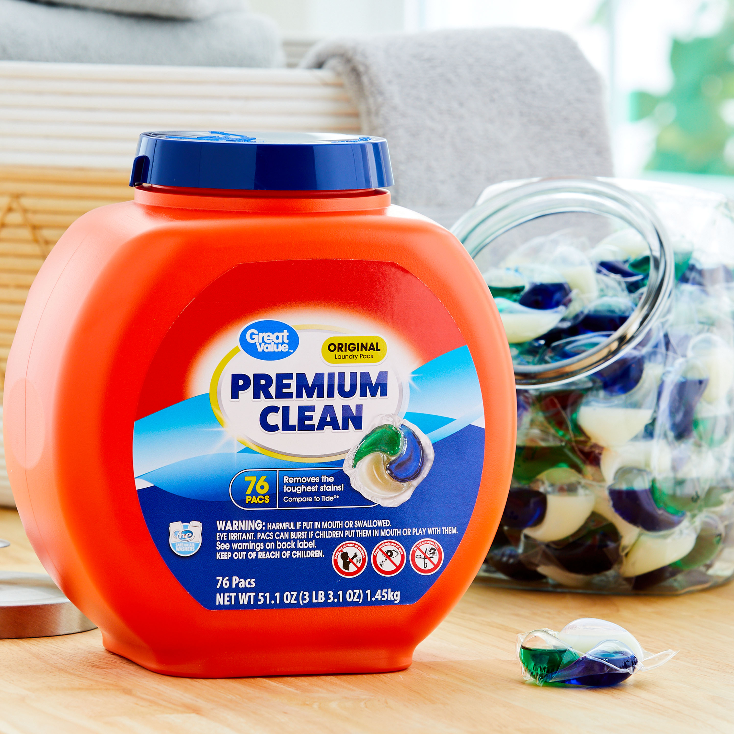 Great Value Premium Clean Laundry Pacs, Original Scent, 76 Count photo 2