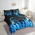 thumbnail image 3 of jejeloiu Gamer Gaming Bedding Comforter Set 7 Pieces,Modern Video Game Full Bedding Set,Blue Flame Fire Fitted Sheet Flat Sheet For Kid Boy,Lightweight Room Decorative Reversible, 3 of 8