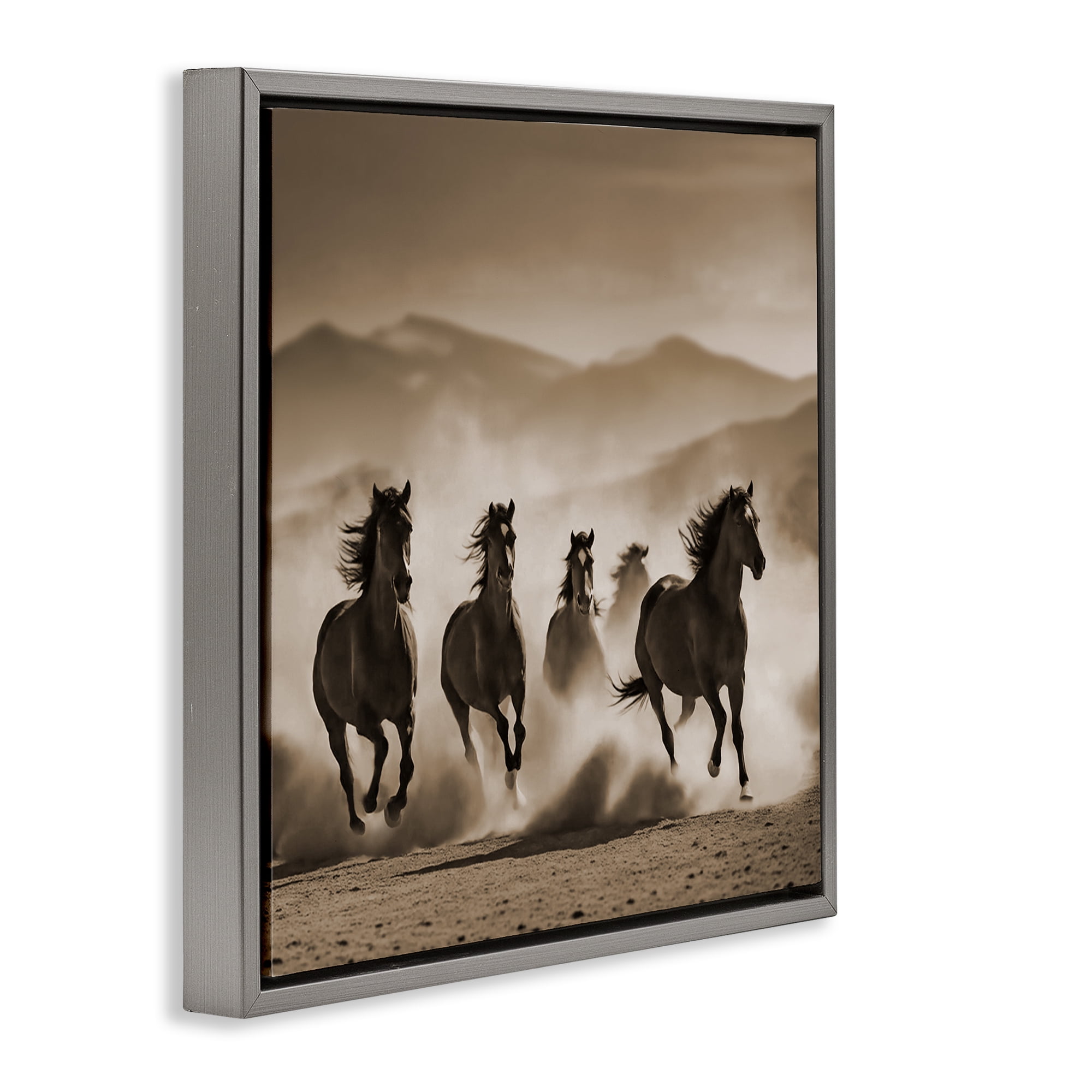 Stupell Industries Trotting Mountain Stallions Animals Painting Gray Floater Framed Canvas Art Print Wall Art, 25 x 25