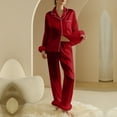 thumbnail image 5 of HUJlwoi Womens Pajama Sets Button down Trendy Sleepwear Long Sleeve Tops and Wide Leg Pants Soft Pjs Lounge 2 Piece Sets, 5 of 7