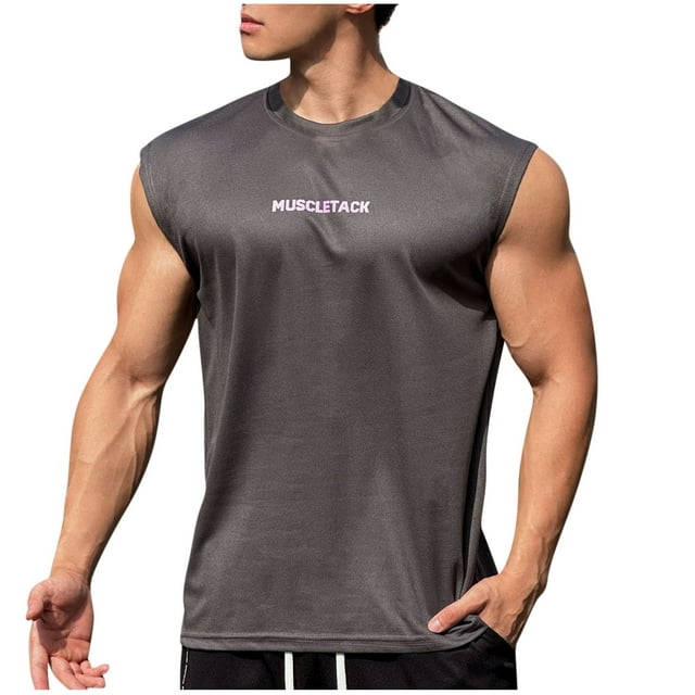 Mens Verano Casual sin Mangas Fitness Y Deportes Cómodo Cuello Redondo Tanque