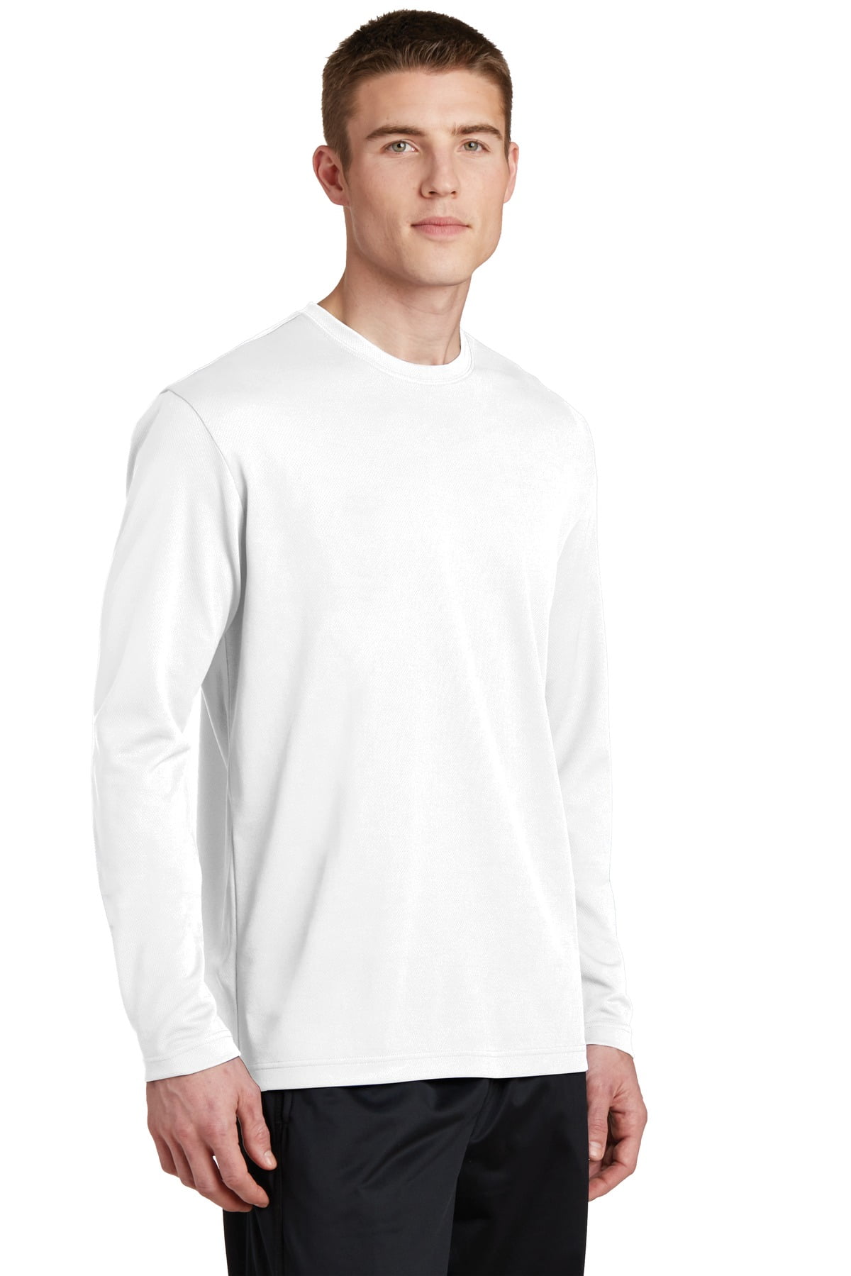 Sport Tek Adult Male Men Crew Neck Plain Long Sleeves T-Shirt White X-Large  