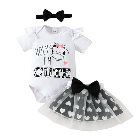

Qufokar Boho Baby Clothes Junior Outfits for Teen Girls Girls Short Sleeve Cartoon Cow Prints Romper Bodysuit Tulle Skirts Headbands Outfits Baby Room Ideas