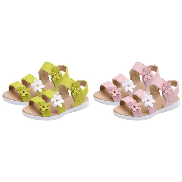 (2-Pack) Rinsvye Girls Sandals Three Flower Decorations Summer Comfort Footwear Little Girl Shoes
