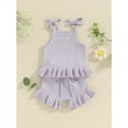 thumbnail image 3 of Gureui Baby Girls Knit Shorts Outfits Solid Color Sleeveless Cami Tops with Elastic Waist Shorts 2Pcs Set, 3 of 9