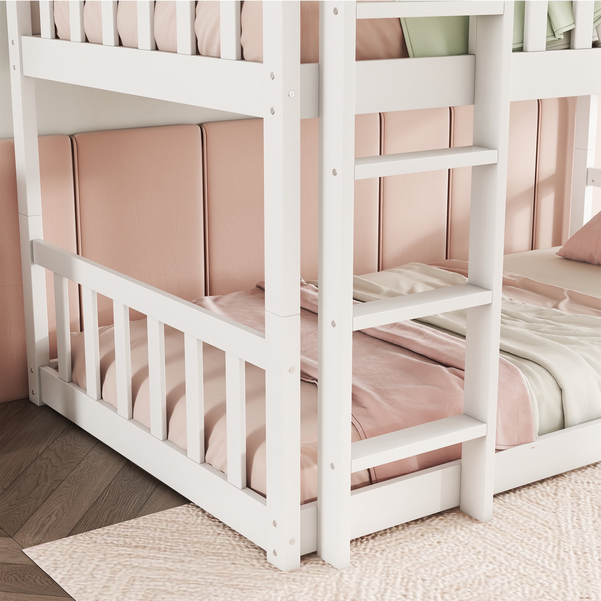 Sailvan Twin Size Triple Bunk Bed, with Ladders Guardrails,Detachable Bunk Bed, Twin over Twin over Twin,Rubber Wood