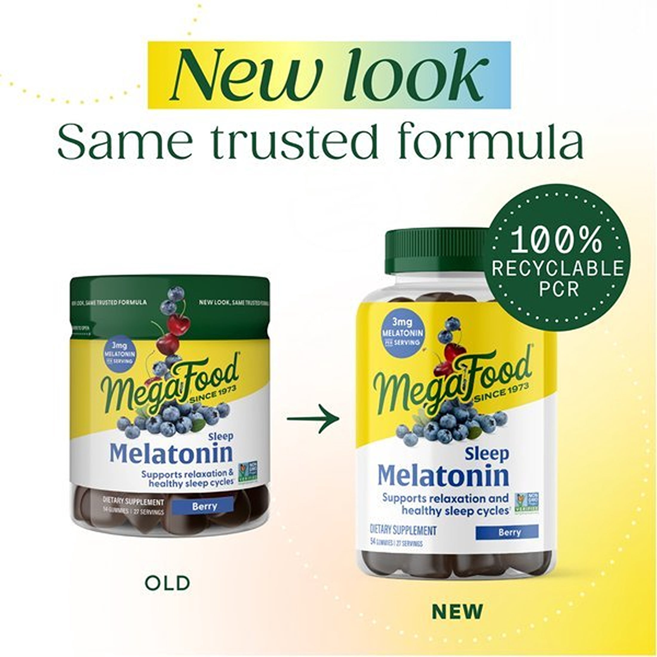 MegaFood Melatonin Gummies 3mg - Adult Sleep Support - Berry Flavor - 27 Servings, 3 Pack