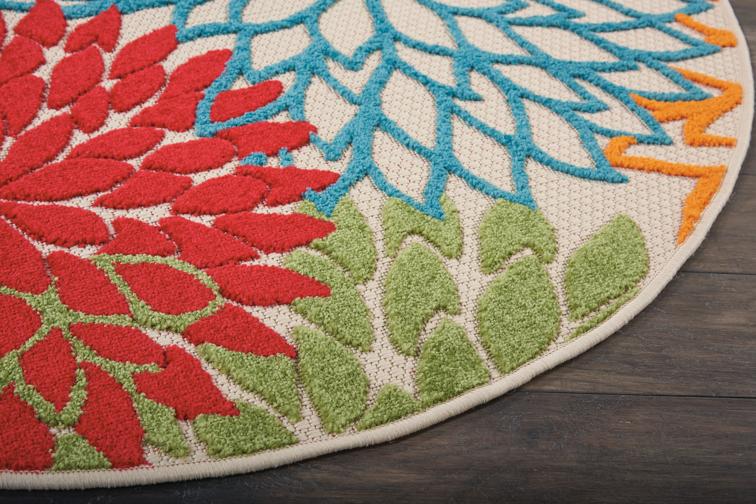 Nourison Tropical Oasis Indoor/Outdoor Modern Floral Green 4' x ROUND Area Rug, (4' Round)